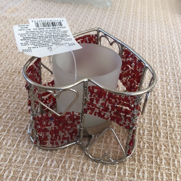 Heart Design Red Beaded Votive Candle Holder - Picture 10 of 16